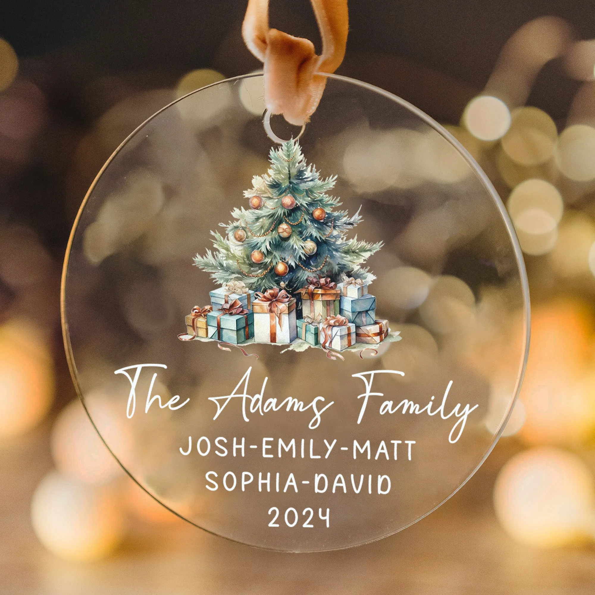 Personalized Family Christmas Ornament 2024 – Custom Family & Pet Ornament AV03-11