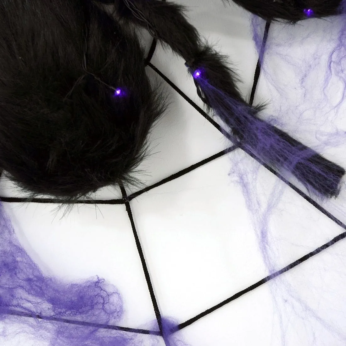 Purple LED Black Spider Halloween Decoration With Web