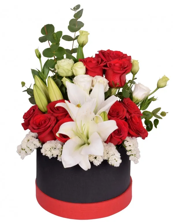 Red Roses and White Lilies with Box