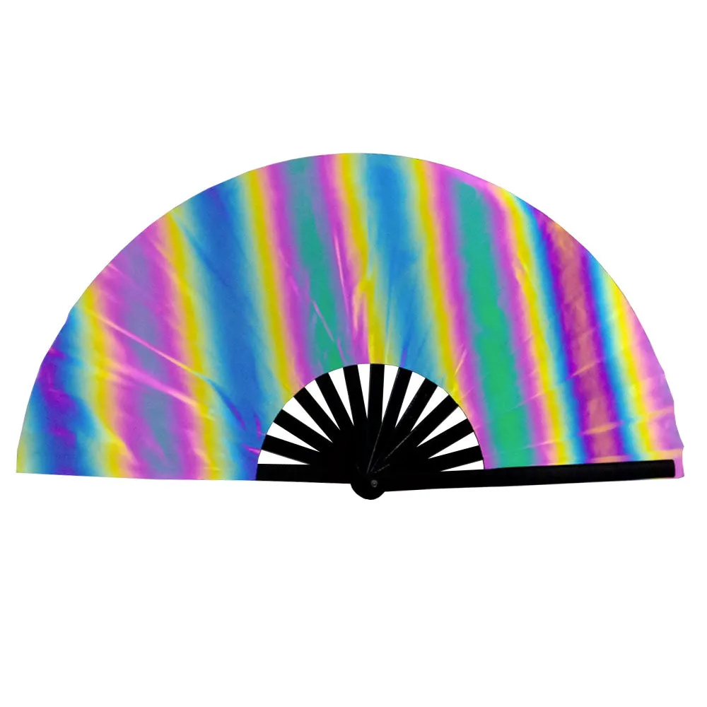 Reflective Holographic Bamboo Cracking Fan - Large 33cm (Black)