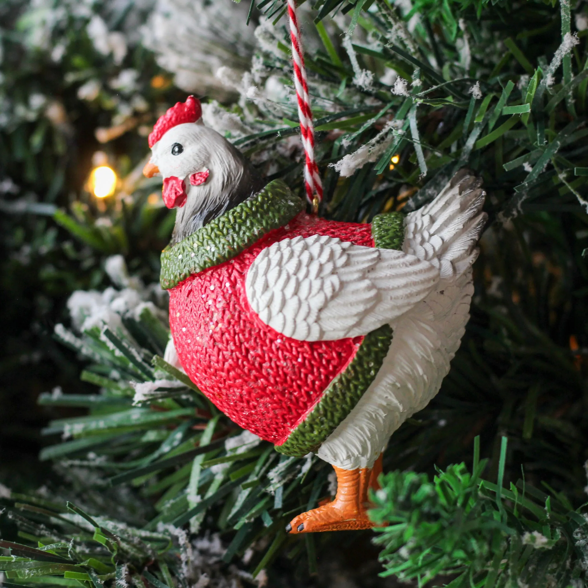 Resin Chicken In Festive Clothing Ornament