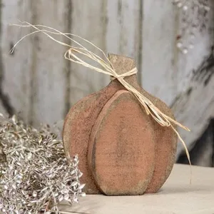 Rustic Wood Pumpkin Sitter - Small Orange