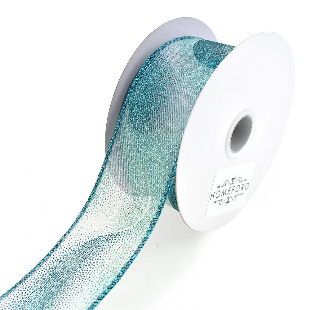 Sheer Glitter Mist Wired Edge Christmas Ribbon, 1-1/2-Inch, 10-Yard, Teal