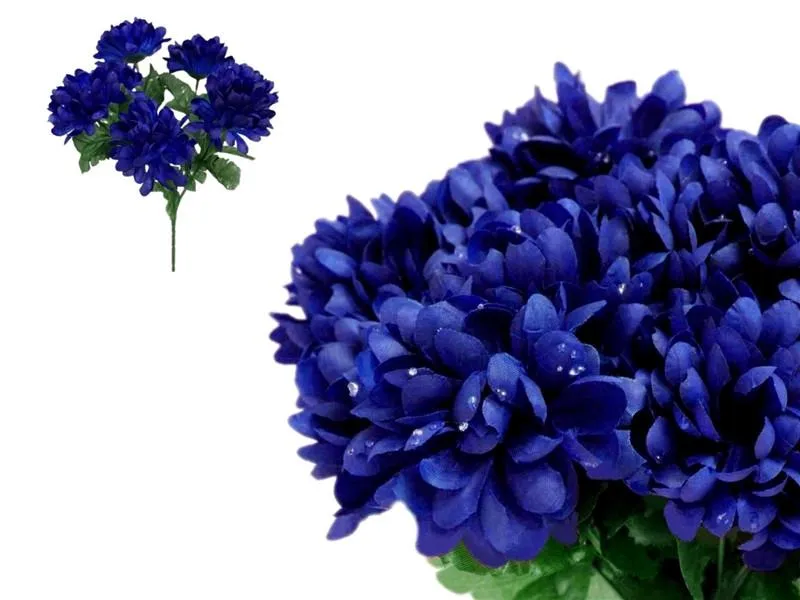 Small Chrysanthemum Bush Artificial Silk Flowers - Navy Blue