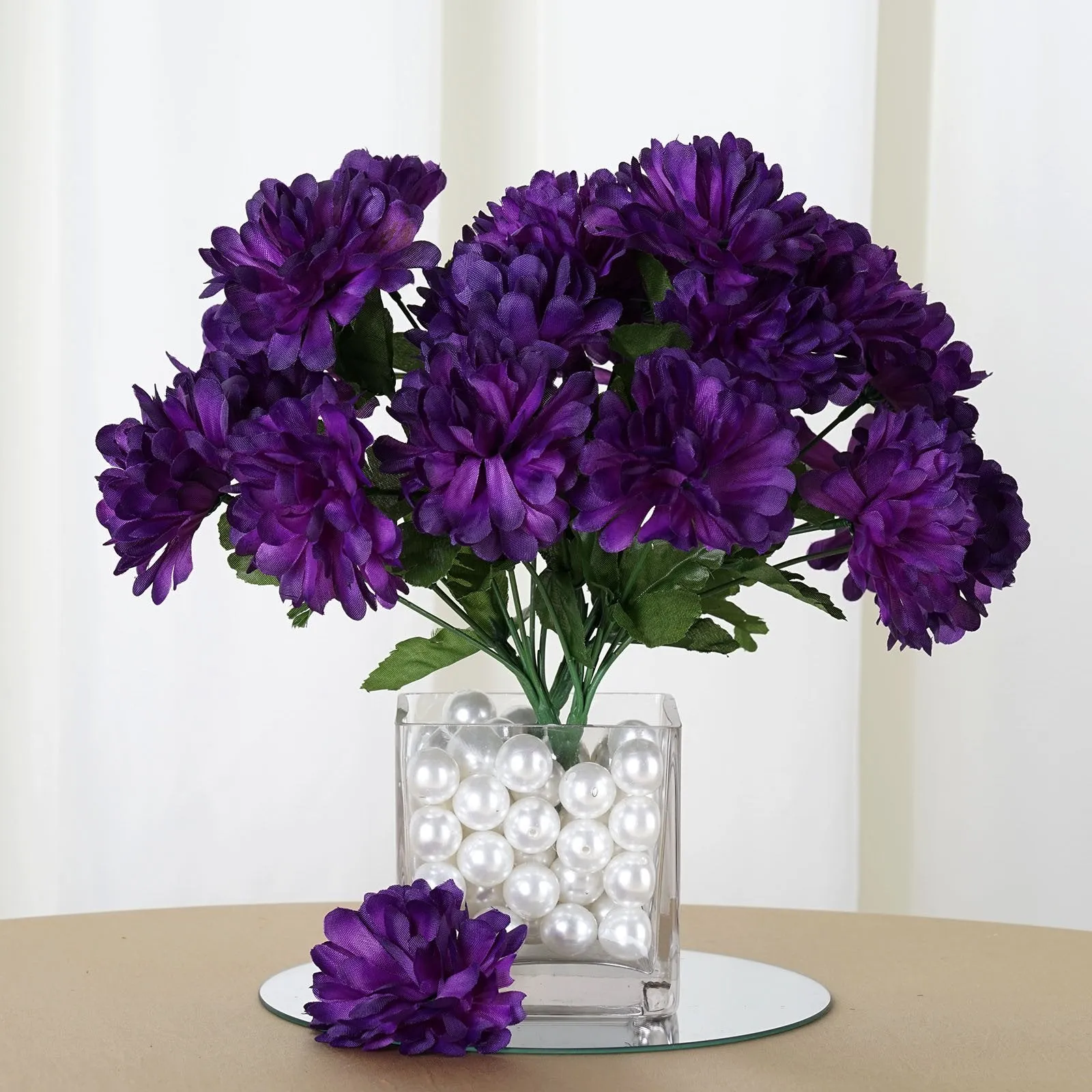 Small Chrysanthemum Bush Artificial Silk Flowers - Purple