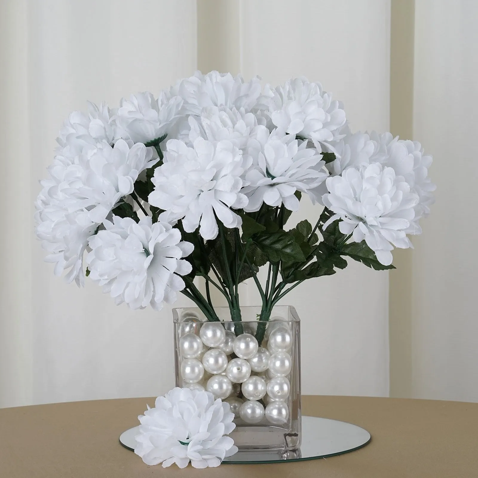 Small Chrysanthemum Bush Artificial Silk Flowers - White