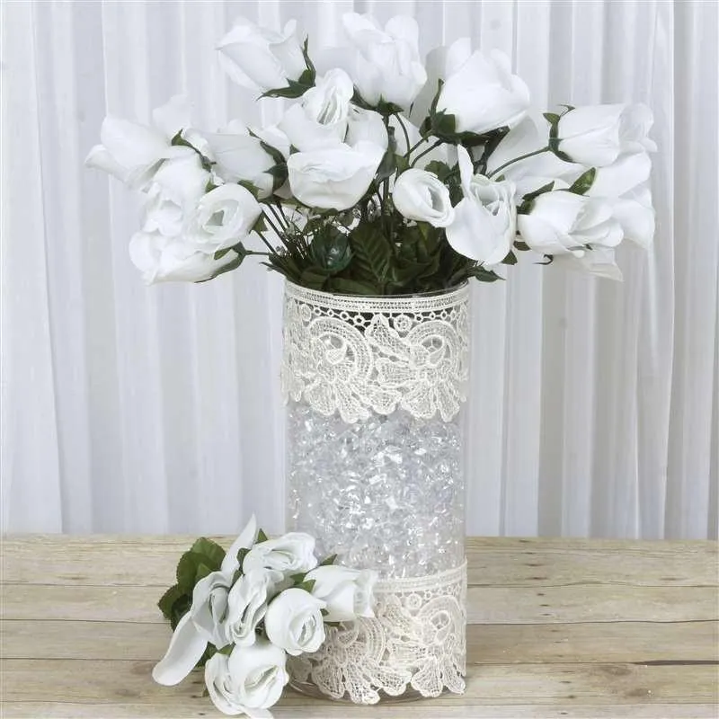 Small Velvet Rose Bud Bush Artificial Flowers - White