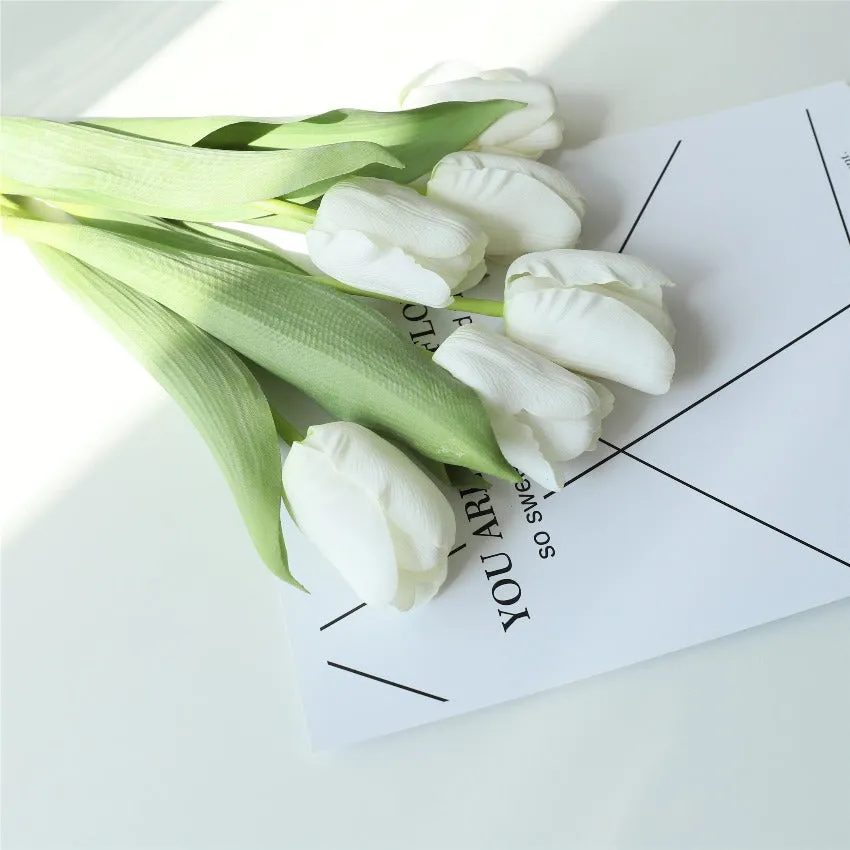 White Silk Tulips 10 flowers for Home decor