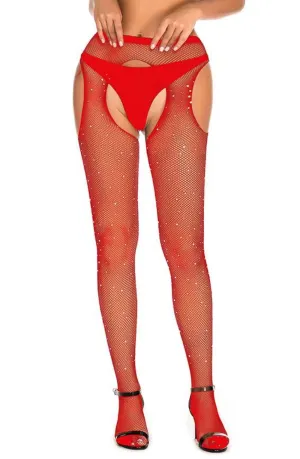 YesX YX852 Sparkly Fishnet Red